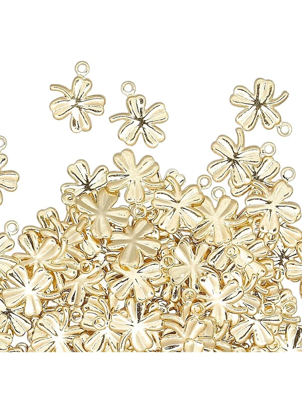 Bulk Gold 14K Plated 4 Leaf Clover Lucky Shamrock Drops Charms Beads 40 pcs